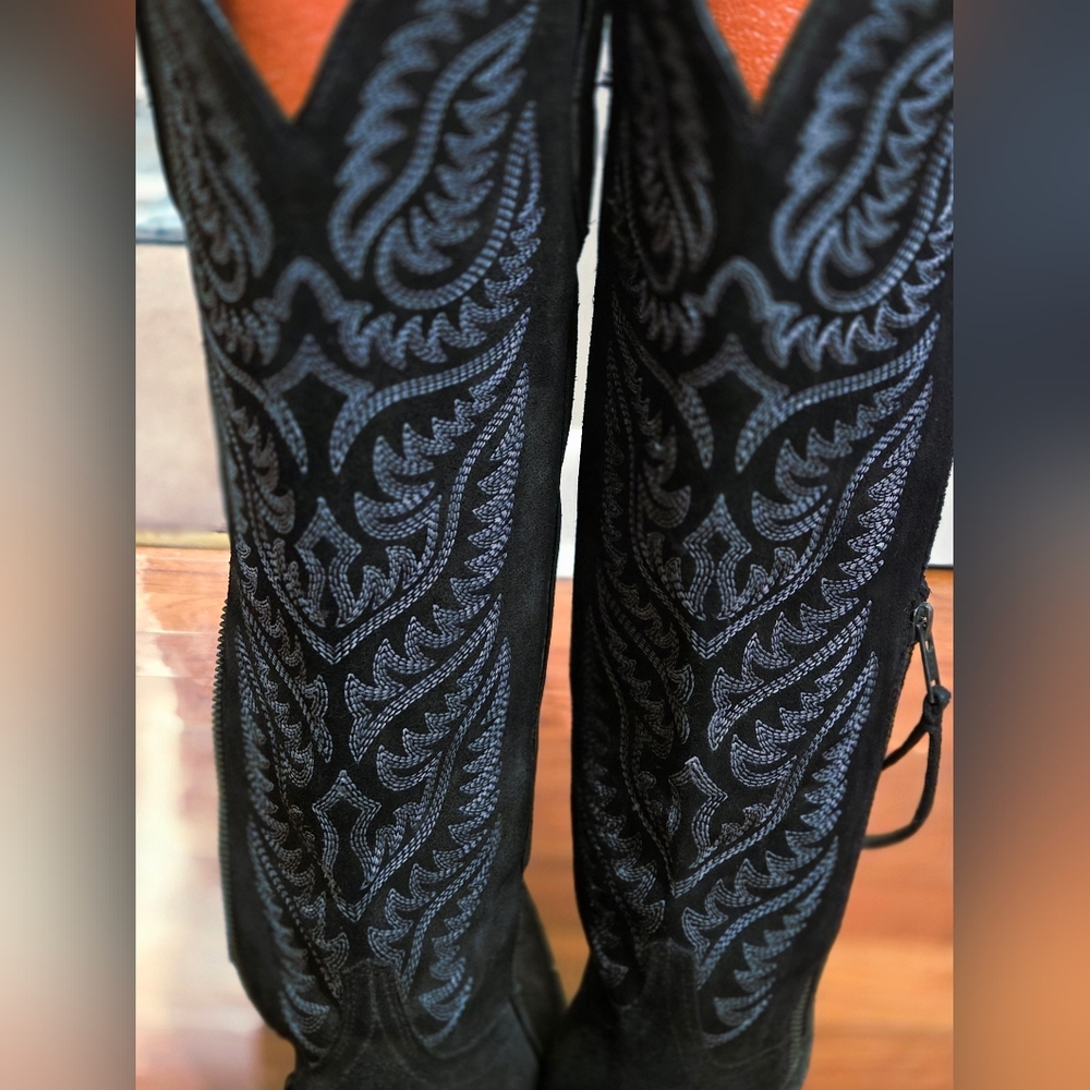 Black Embroidered Tall Cowboy Boots - image 3